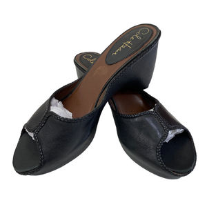 COLE HAAN Black Sandals Leather Peep Toe Mule Womens 8.5